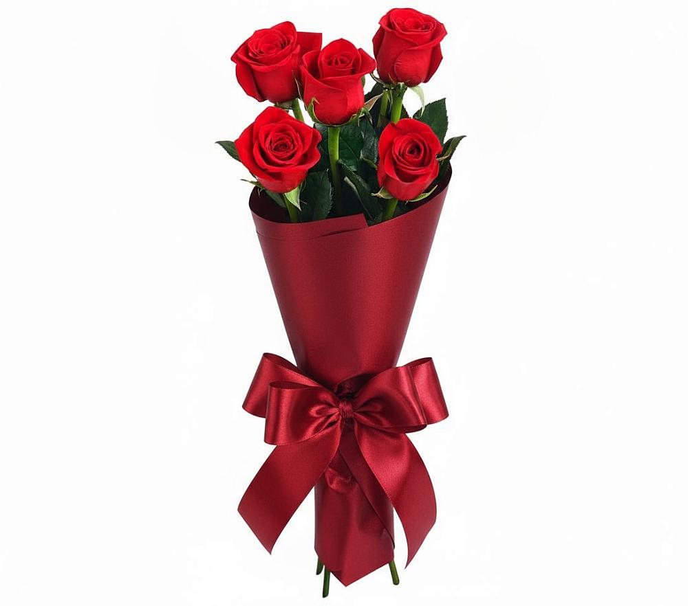 Букет 5 Красных роз Эдлесс Лав в Рыздвяный
