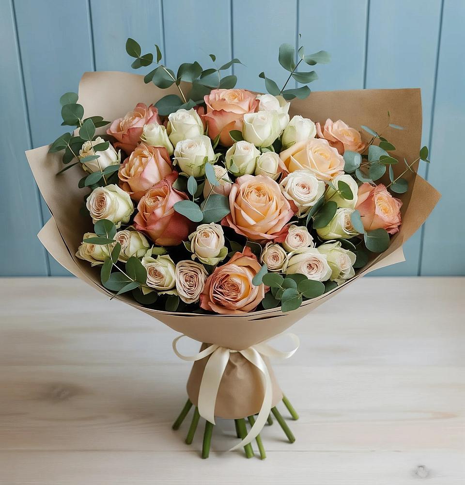 Букет цветов из: Альстромерии и Розы в Рыздвяный