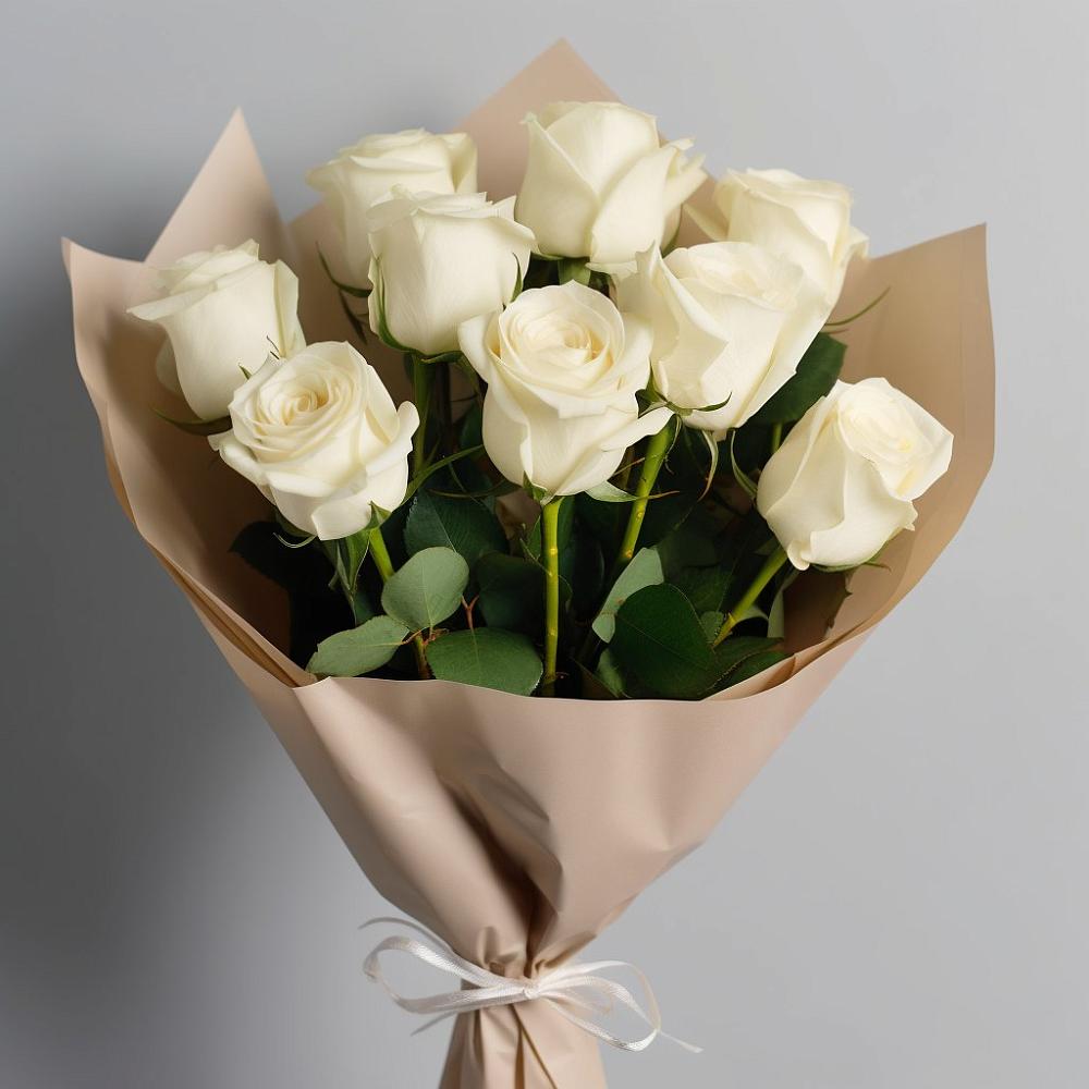 Букет 9 Белых роз Эдлесс Лав в Рыздвяный