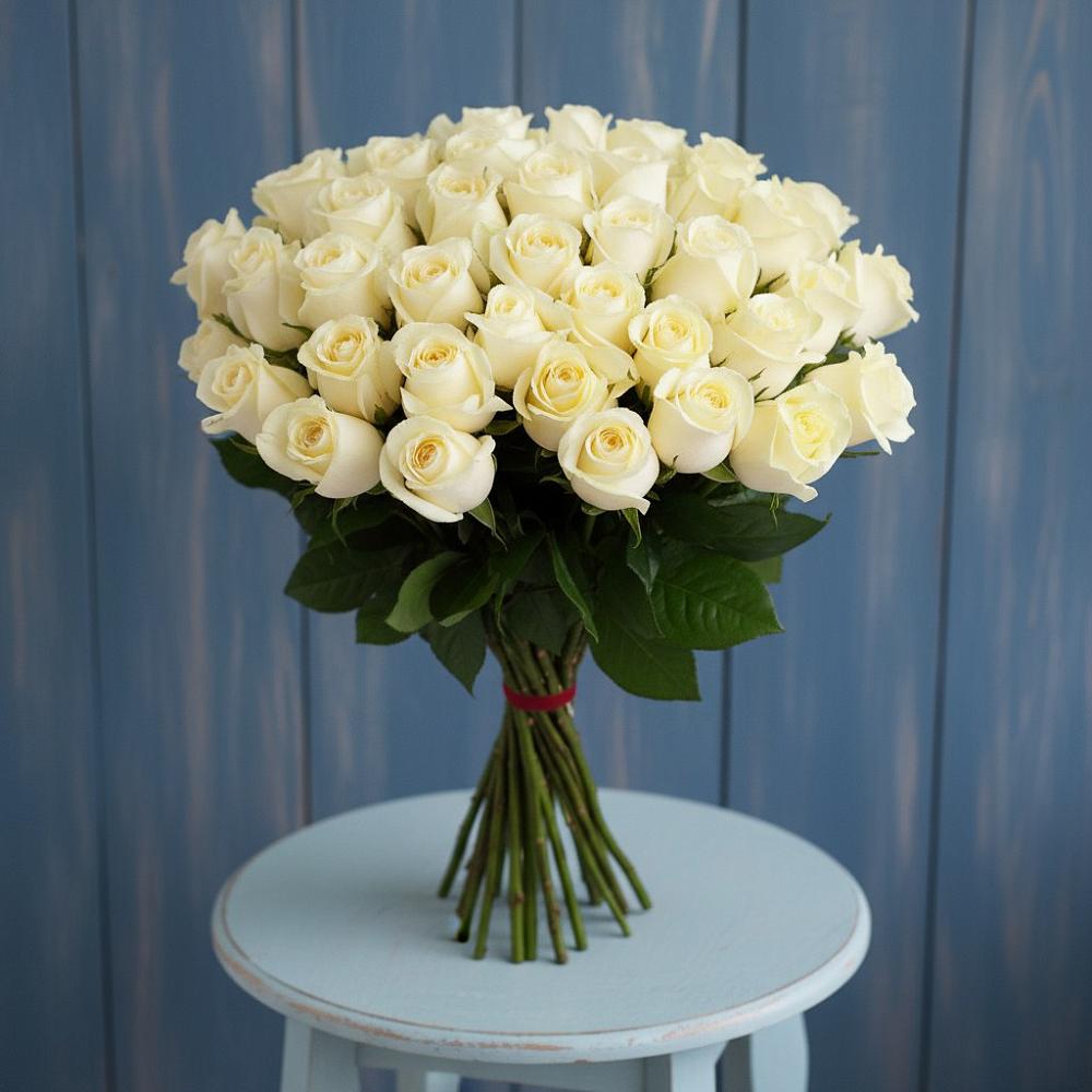 Букет 51 Белая роза Эдлесс Лав в Рыздвяный