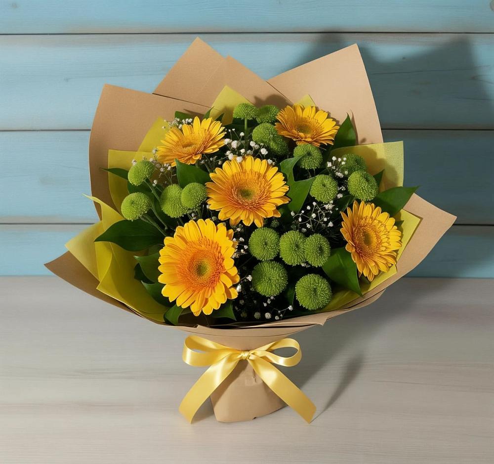 Букет цветов из: Герберы и Хризантемы в Рыздвяный