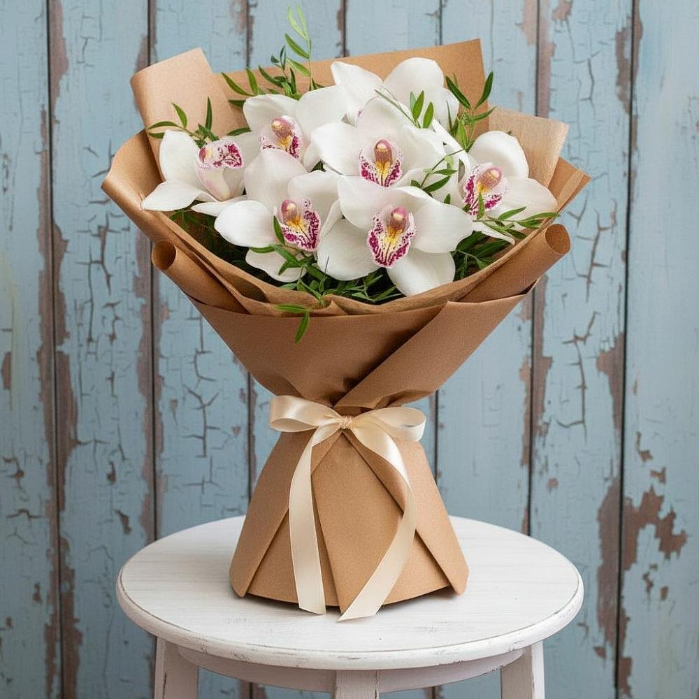 Букет цветов из: Орхидеи и Розы в Рыздвяный