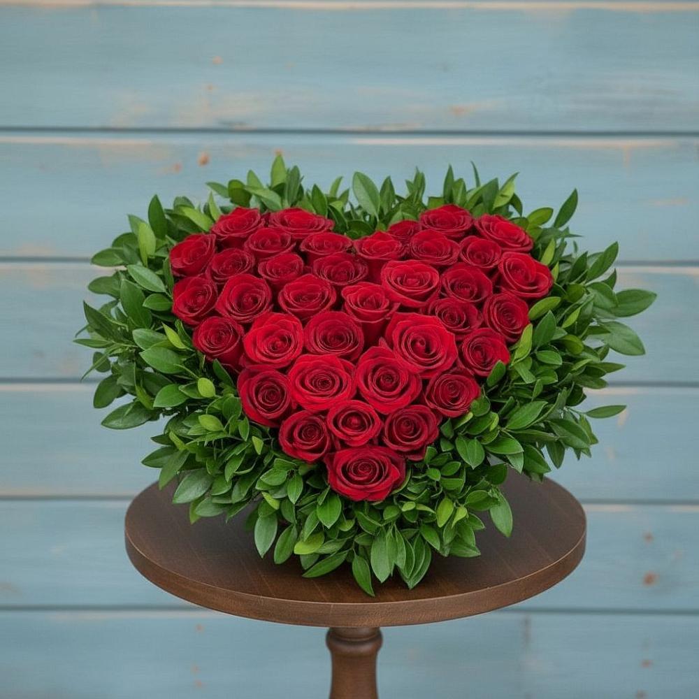 Цветочная композиция из Розы в виде сердца в Рыздвяный