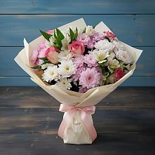 Букет цветов из:  Хризантемы, Альстромерии и Розы в Рыздвяный