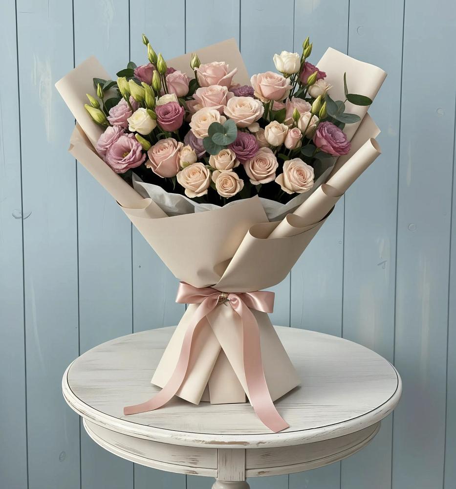 Букет цветов из: Розы и Лизиантусы в Рыздвяный