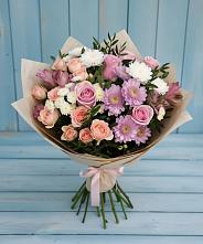 Букет цветов из:  Хризантемы, Розы и Альстромерии в Рыздвяный