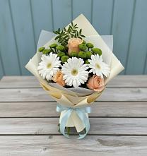 Букет цветов из:  Герберы, Розы и Хризантемы в Рыздвяный