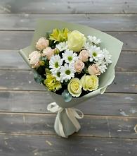 Букет цветов из:  Альстромерии, Розы и Хризантемы в Рыздвяный