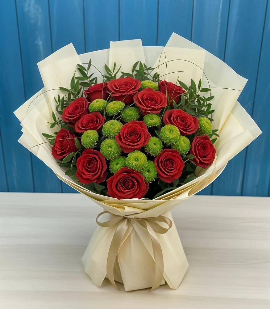 Букет цветов из: Розы и Хризантемы в Рыздвяный